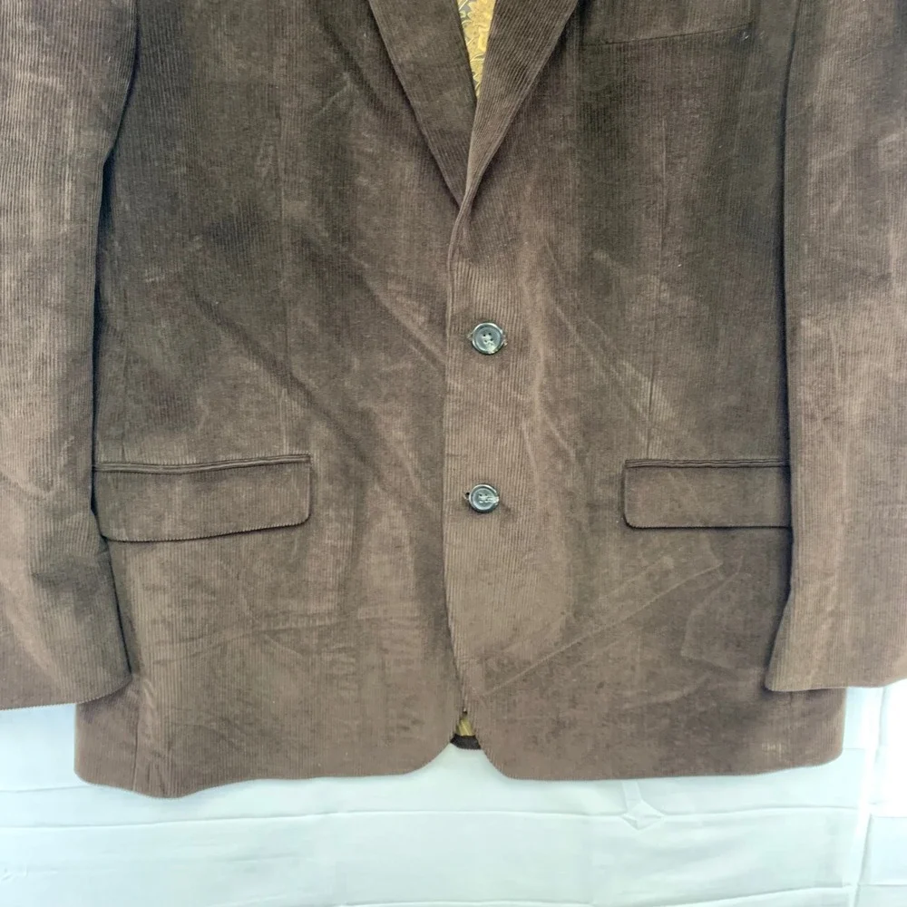 Chaps Corduroy Blazer Mens 44R Brown Paisley Lined 2-Button Sport Coat‎
